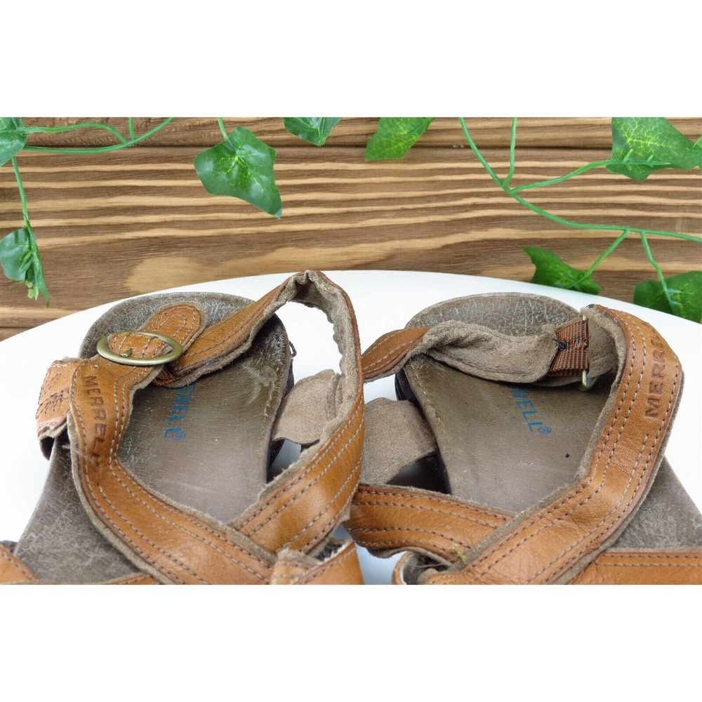 Merrell Sz 8 M Brown Strappy Leather Women Sandals Bassoon - Picture 3 of 7